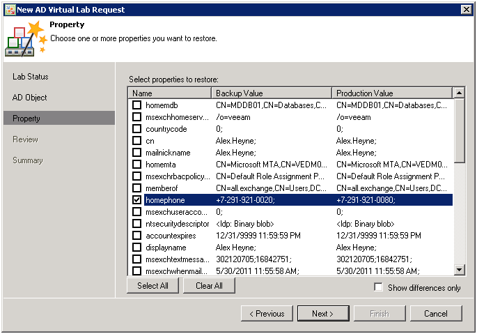 Рис. 9. Universal Application‑Item Recovery (Универсальное Восстановление Объектов Приложений): Восстановление атрибутов объектов Active Directory